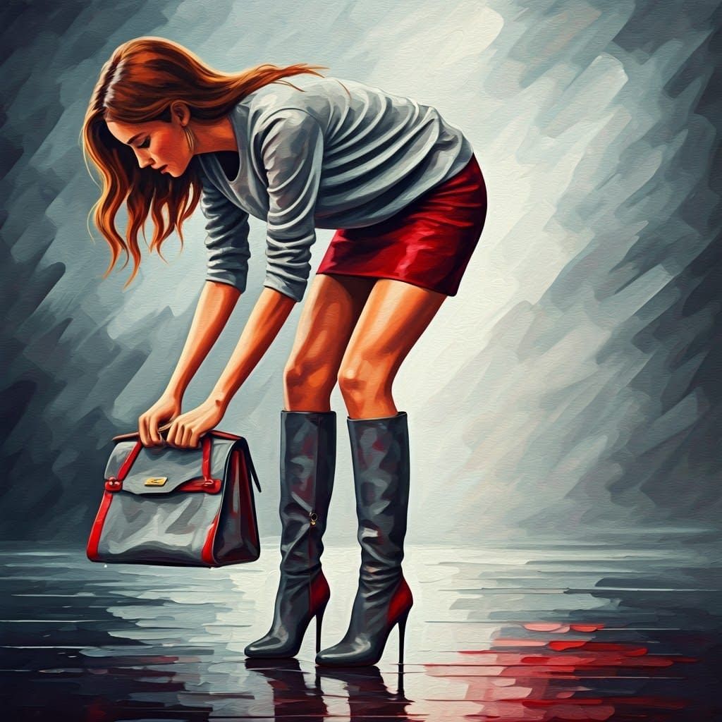 Woman in Boots: An Aquarelle Impasto Painting