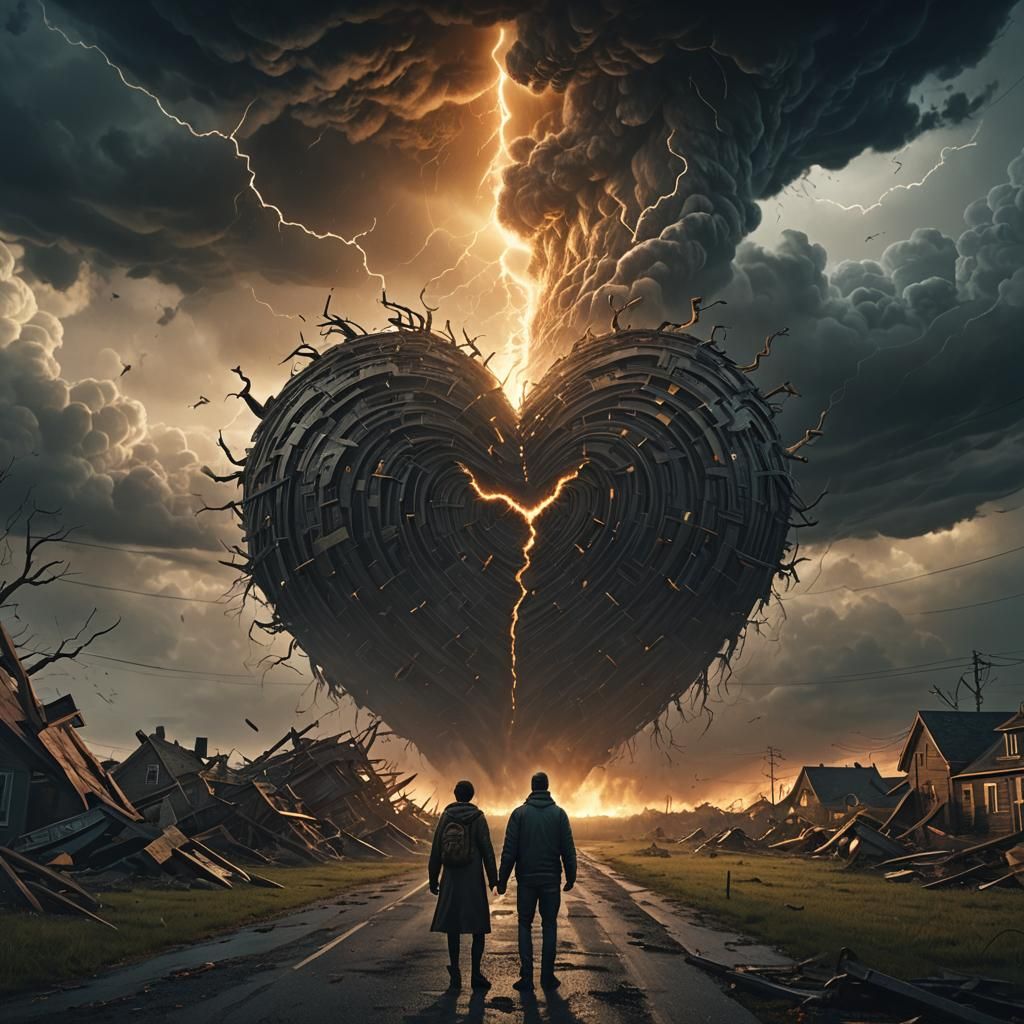 Monster Navigating Labyrinth During Tornado in Digital Art