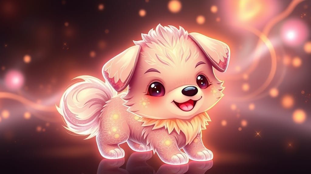 Chibi Puppy with Gilded Radiance in 3D Illusion Style