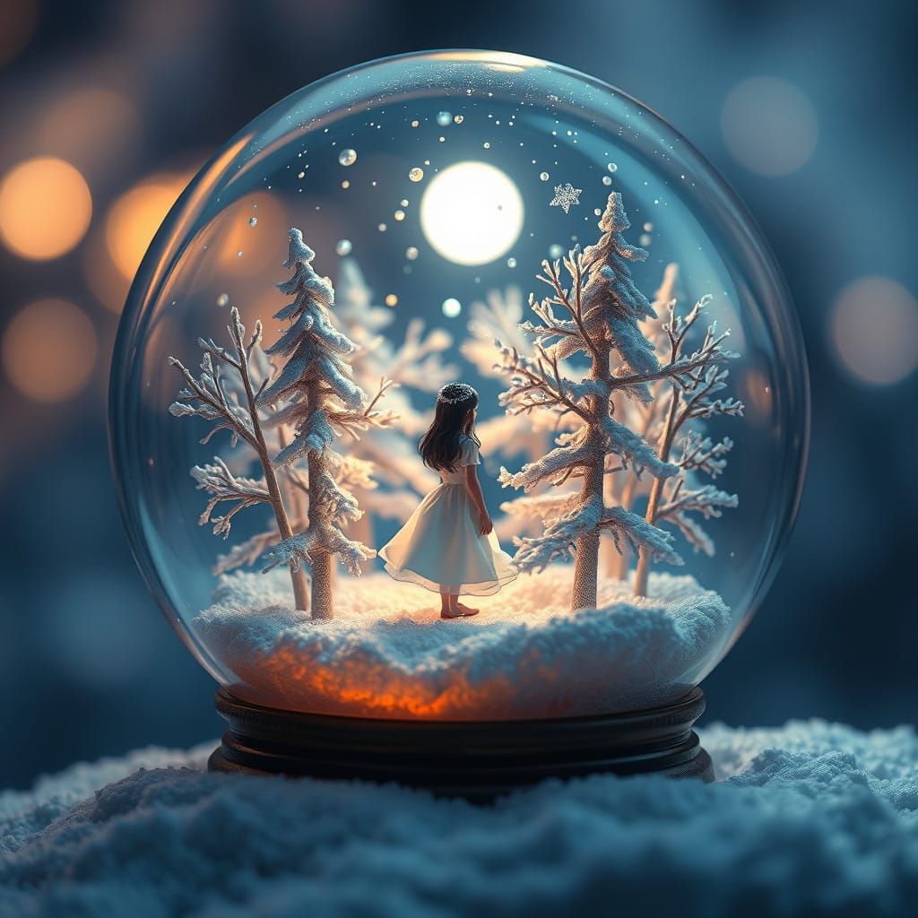 Whimsical Snow Globe Scene in Detailed, Fantasy Winter Wonde...