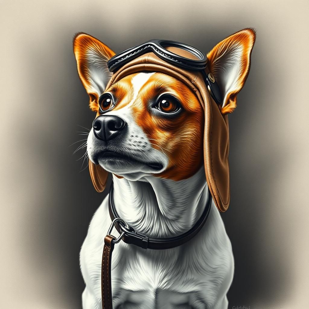 A jack russell dog wearing a fawn pilot hat