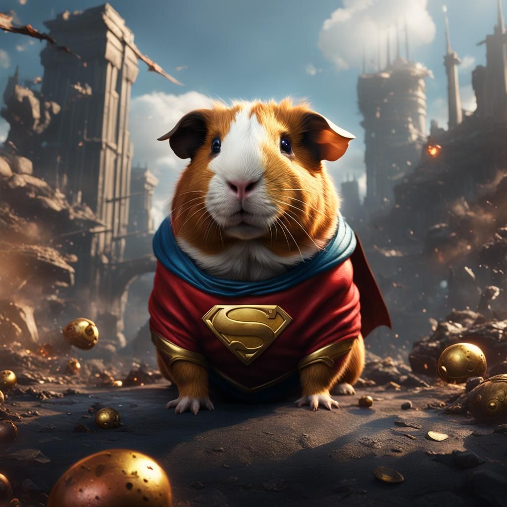 Guinea Pig Superhero in Detailed Digital Painting