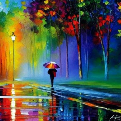 Rainbow Reflections in Garden Path Puddle