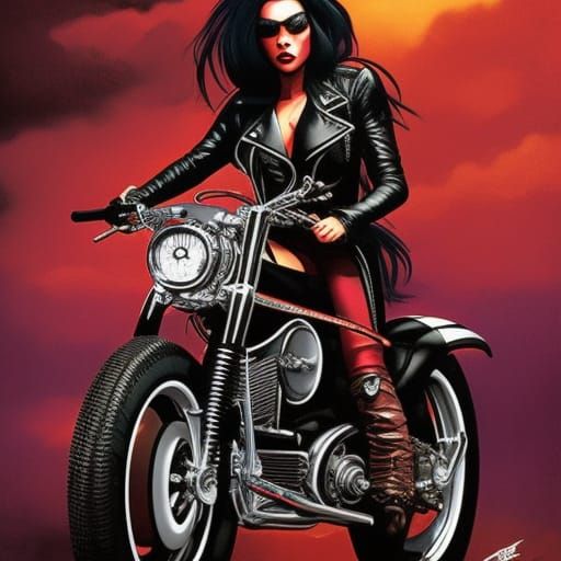 Cyberpunk Biker Girl on Custom Chopper