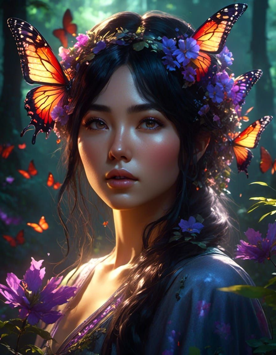 Korean Fae Woman Portrait in Anime-Realism Style