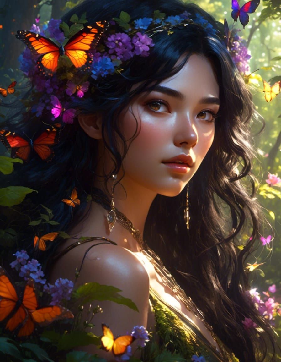 Korean Fae Woman Portrait in Anime Realism Style