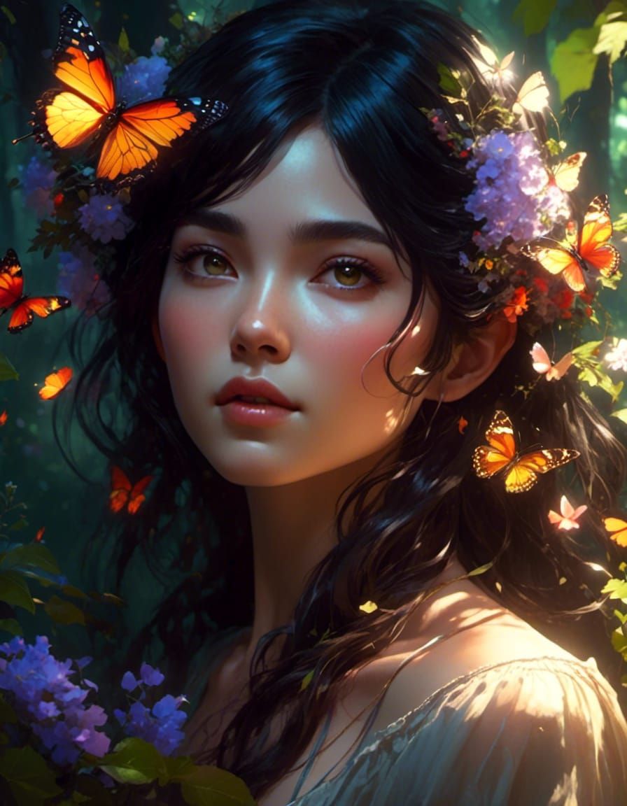 Korean Fae Woman Portrait in Anime Realism Style