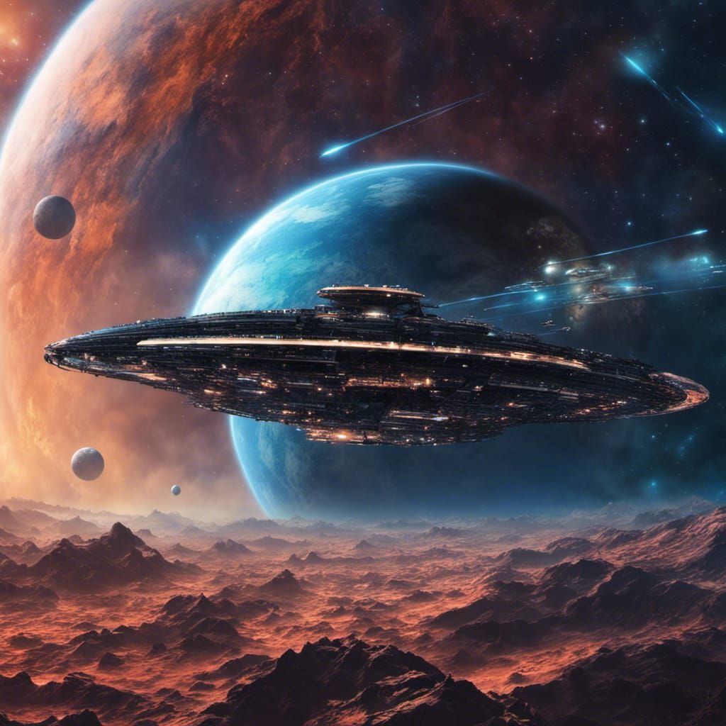 Futuristic Starship Soaring Through Nebula, Digital Art