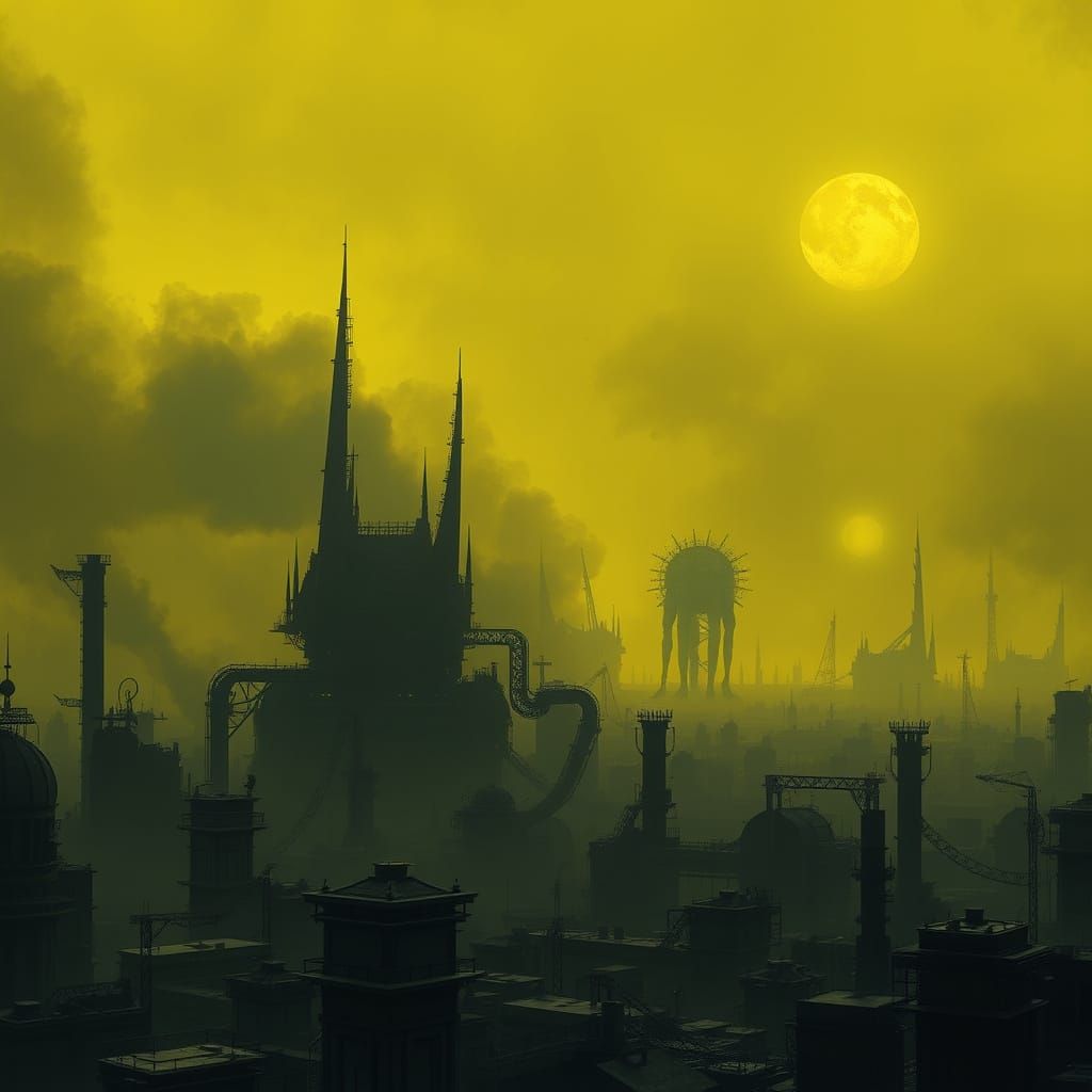 Grimdark Cityscape in a Ravaged, War-Torn World