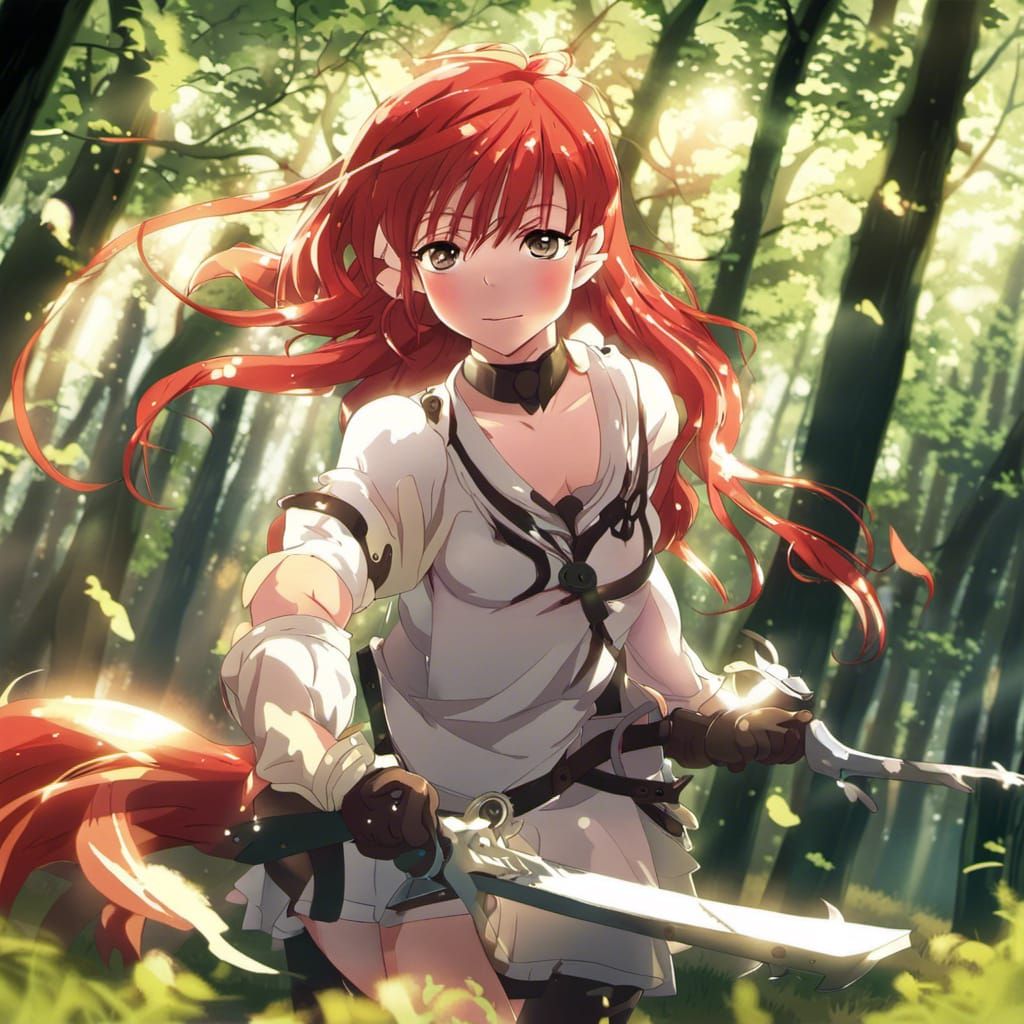 Red-Haired Centaur with Blade in Anime Style