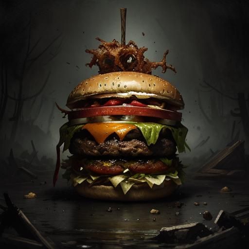 Horror Burger in Gothic Engraving Style
