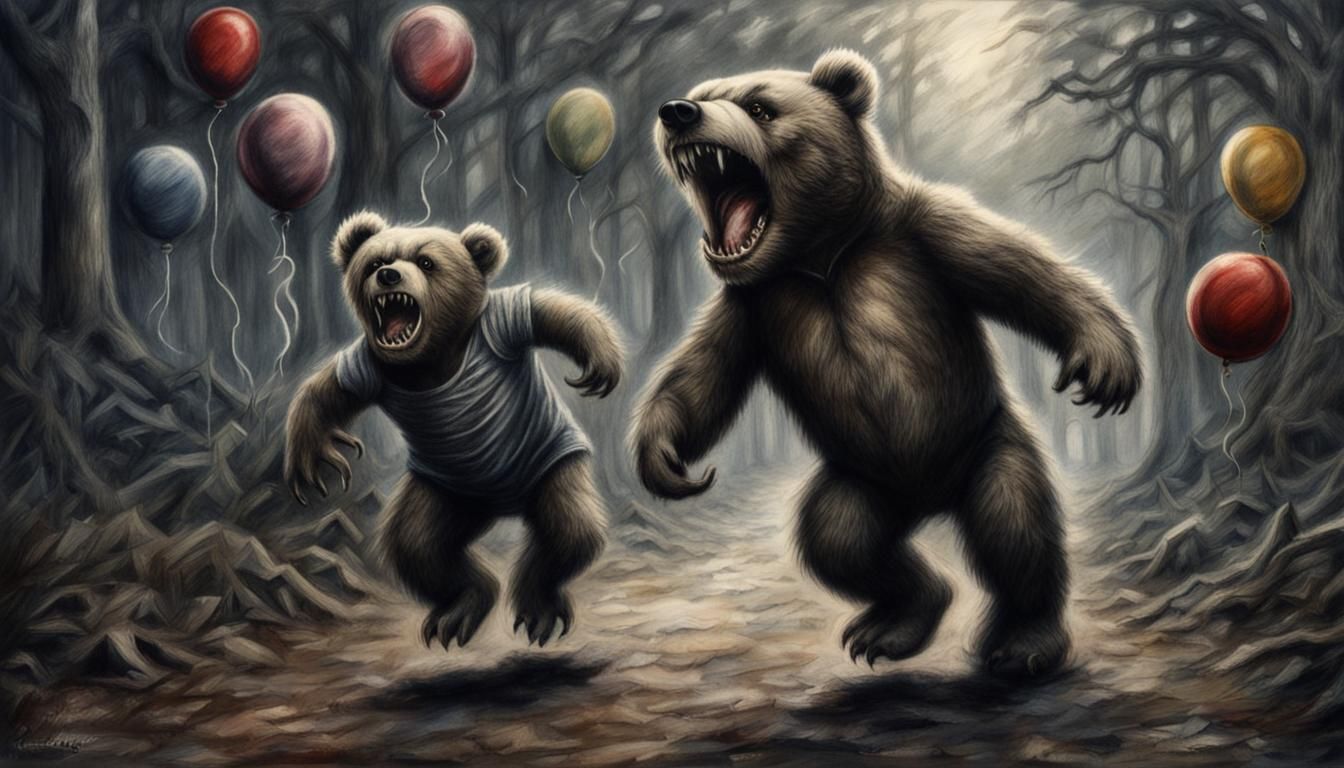 Menacing Teddy Bear in Charcoal Drawing