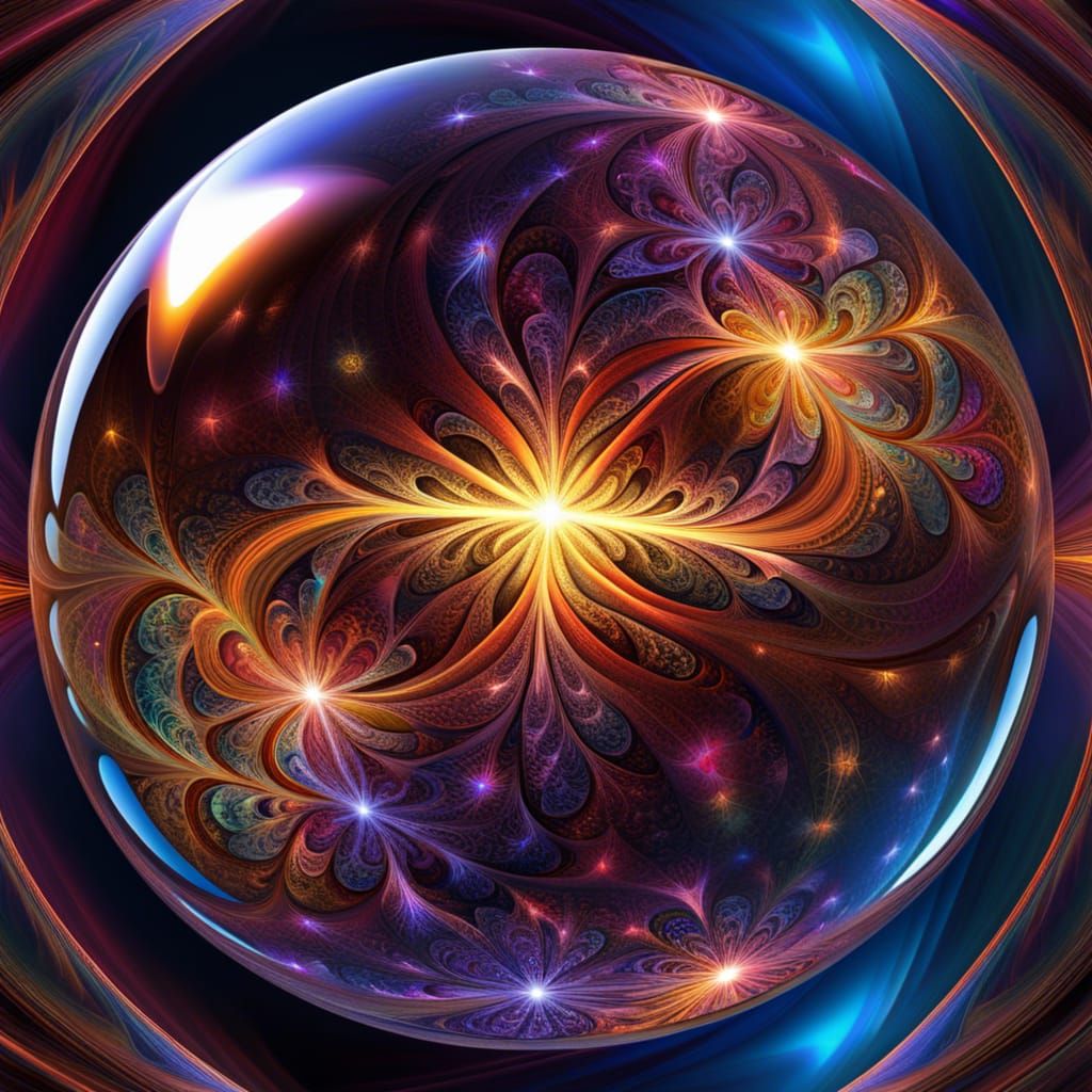 Fractal Cracked Glass Sphere with Galaxy Background