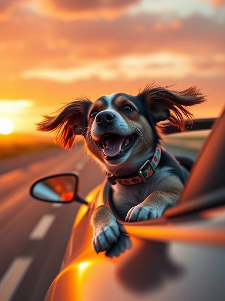Dog's Joyful Ride in Sunset: 3D Game Cinematic