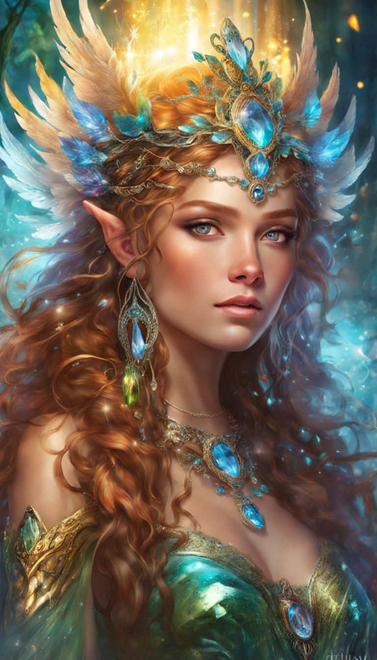 Goddess Druid Princess with Flying Crystals