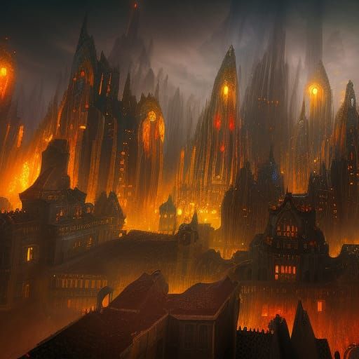 Demonic Eldritch City in Detailed Matte Painting