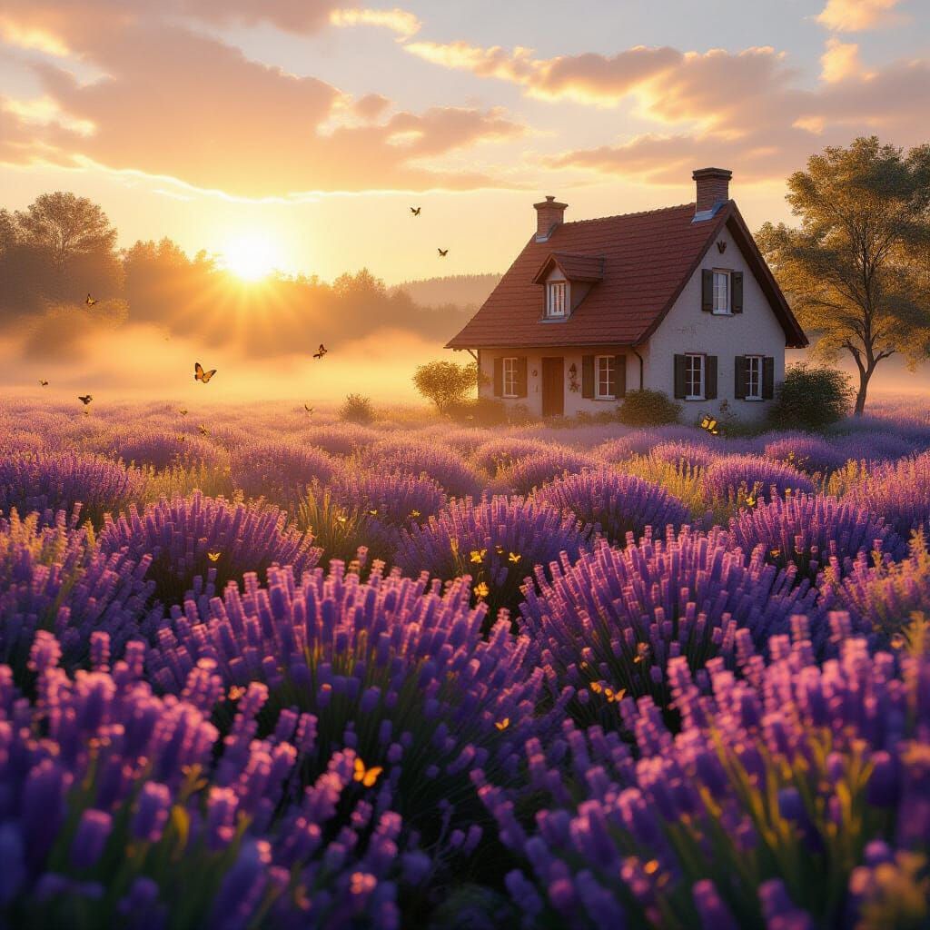 Cottagecore Lavender Field at Sunset