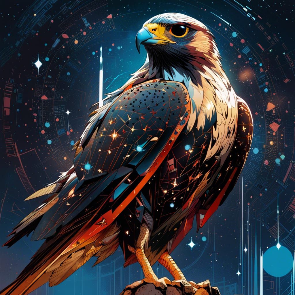 Glowing Falcon Constellation in Anime Style
