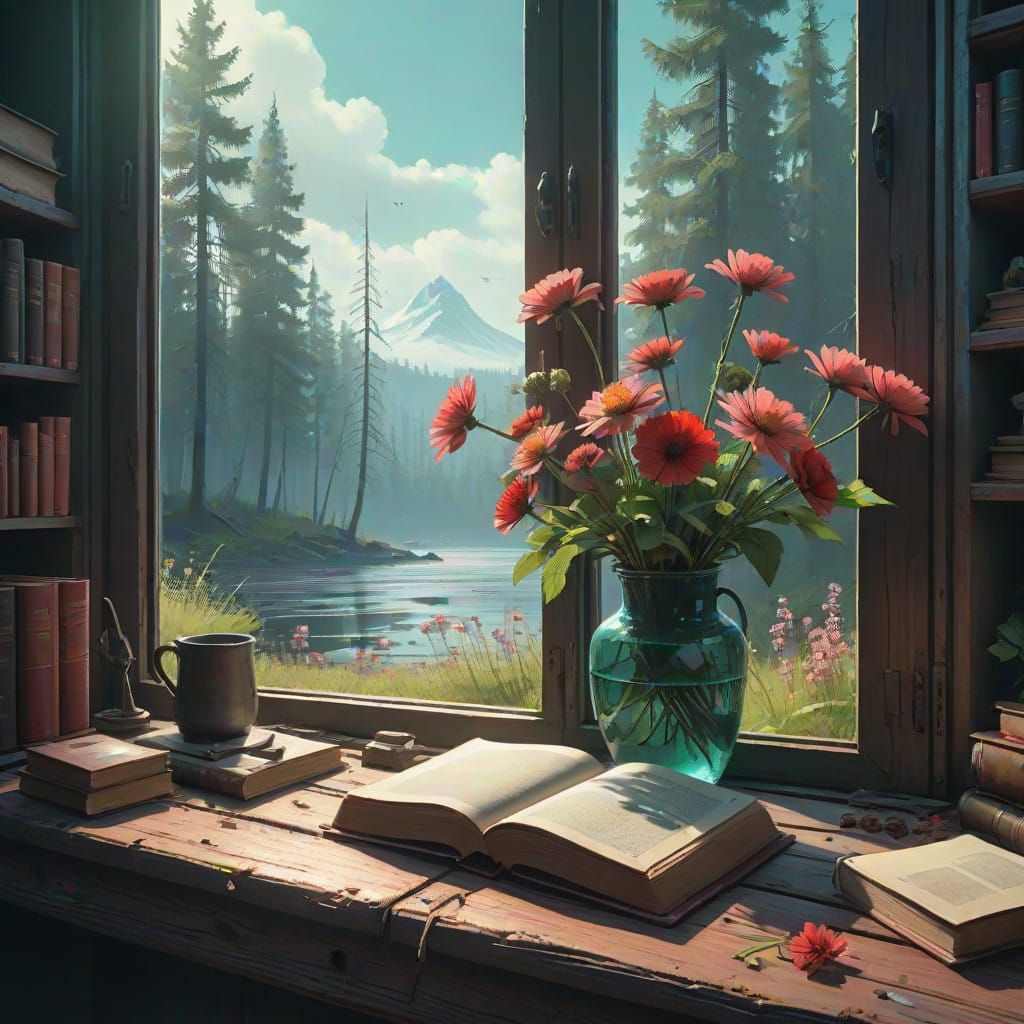 Delicate Glass Vase with Vibrant Floral Arrangement in a Lus...