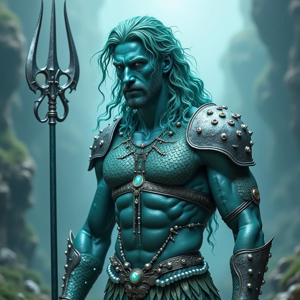 Imposing Triton Warrior with Sea Serpent Armor