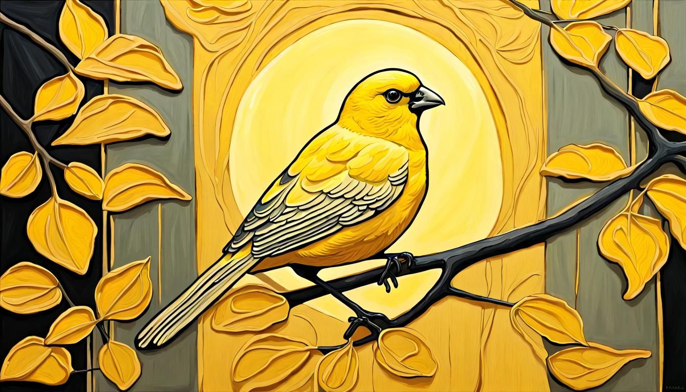 Yellow Canary in Art Nouveau Impasto Style