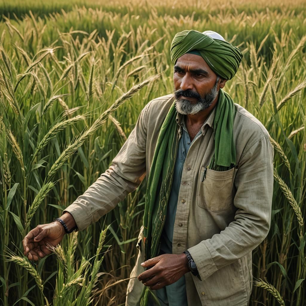 Indian Farmer Portrait in Wheat Field, Natural Light
