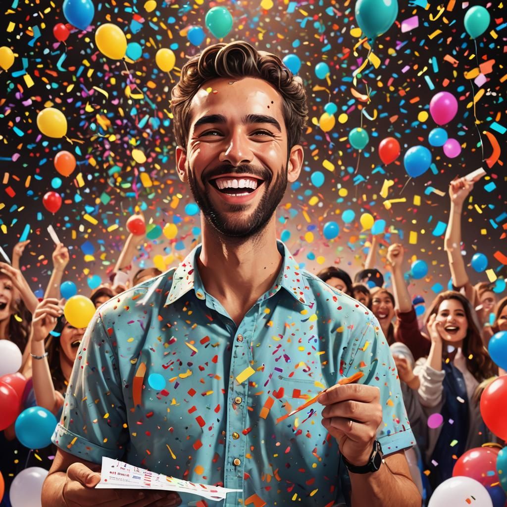 Man Celebrates Test Score in Vibrant Digital Art