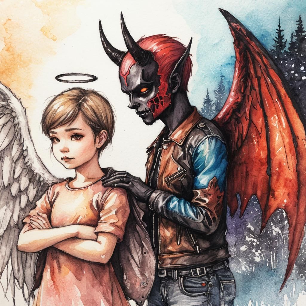 child's crayon colored pencil drawing, cute  angel in dress ...