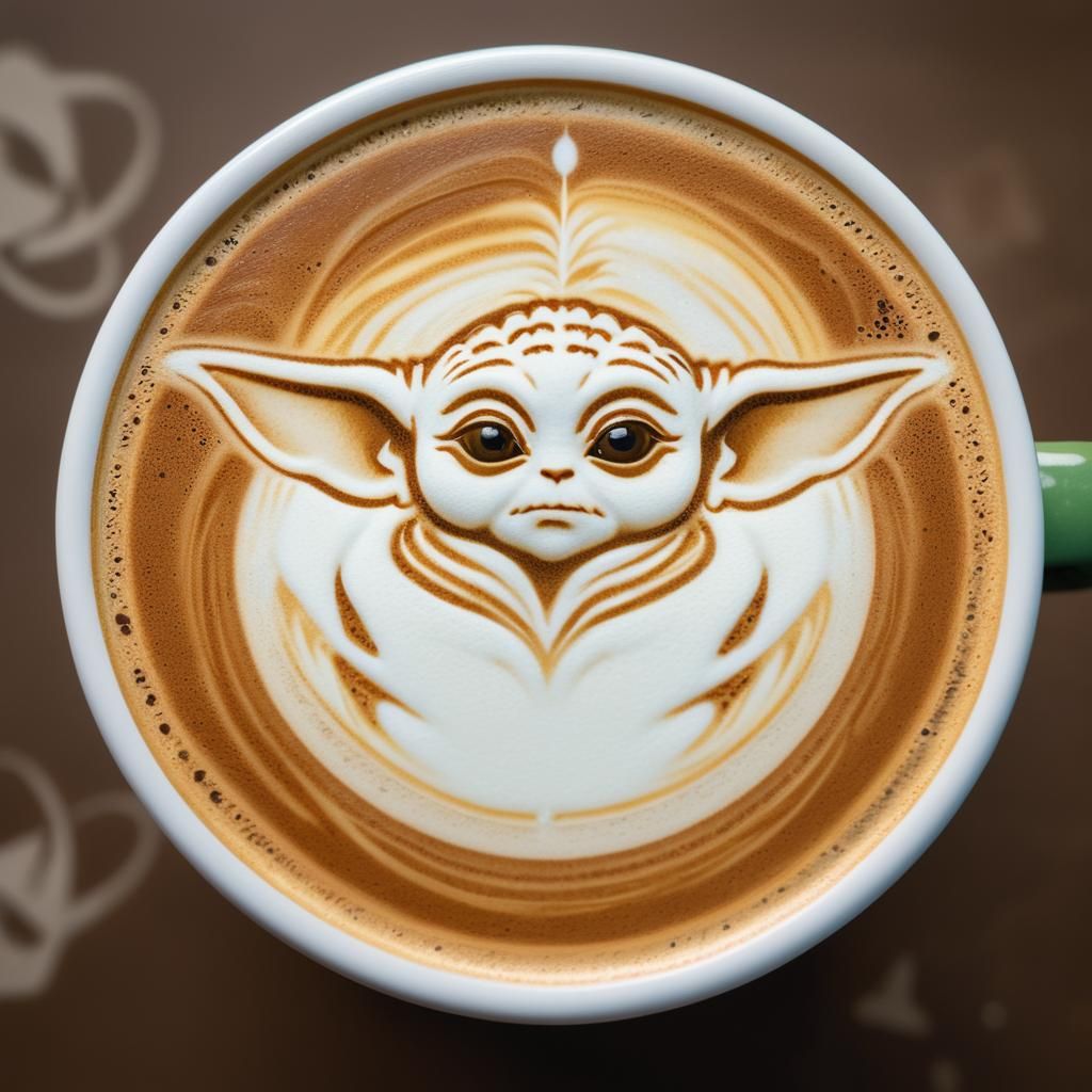 Baby Yoda Latte Art: Cinematic Film Still