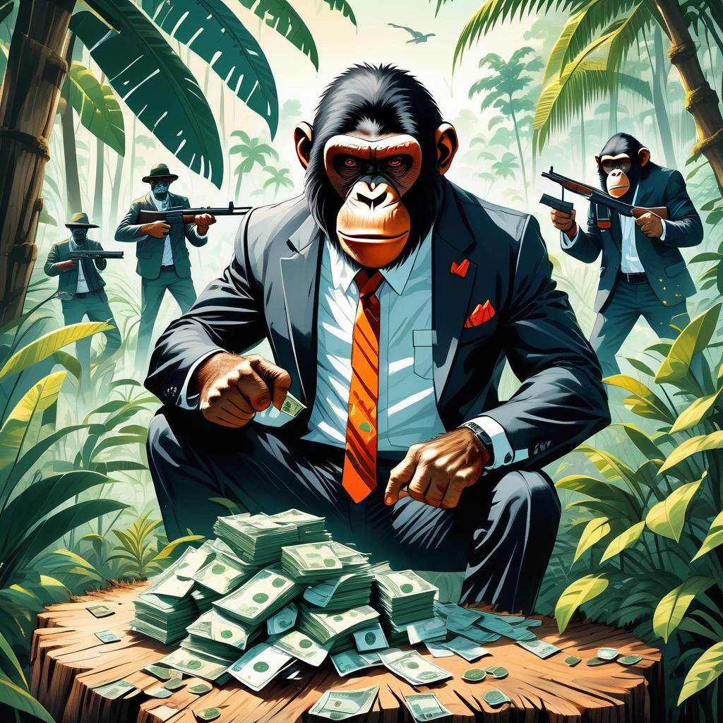 guerilla soldiers with shotguns, obsessed ape counting his m...