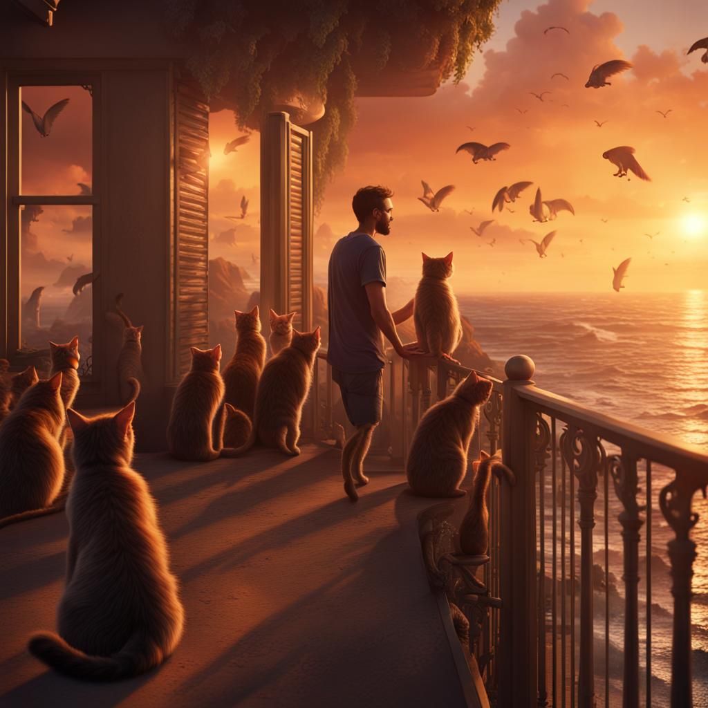 Cats Go to Beach at Sunset: Matte Painting