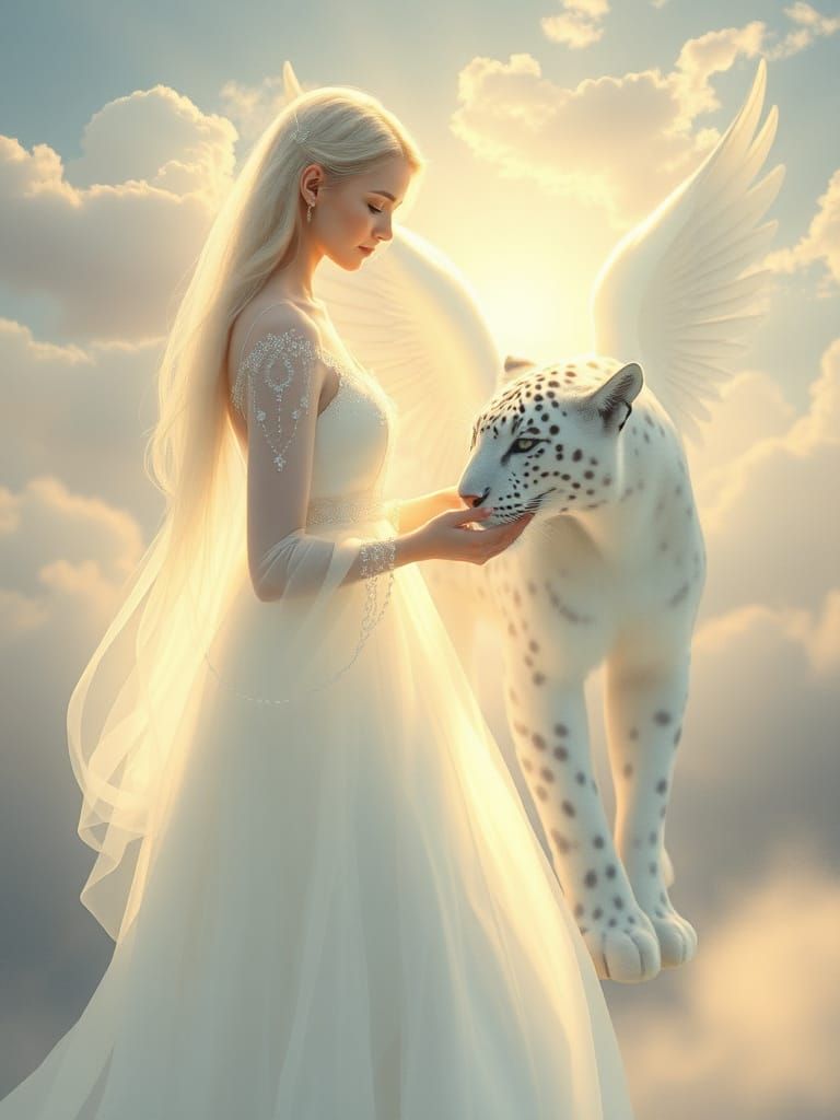 Ethereal Goddess in Soft White Light with Majestic Snow-Whit...