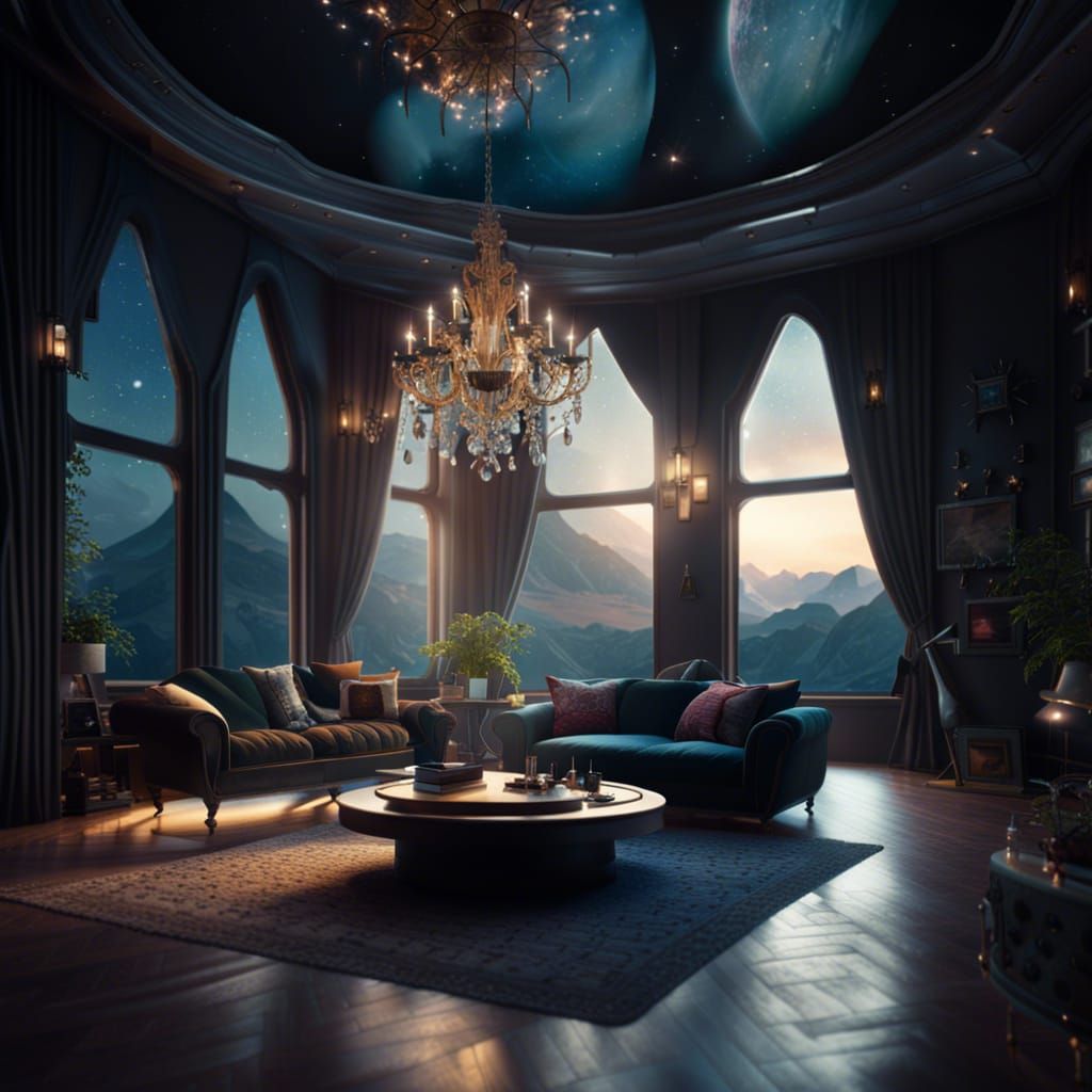 Luxurious Space Living Room with Chandelier