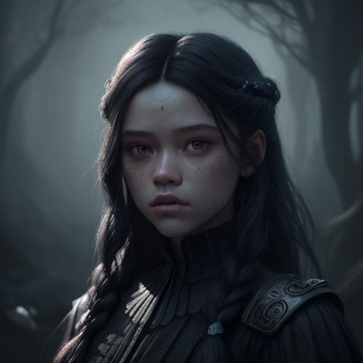 Wednesday Addams Portrait in Ornate Digital Art Style