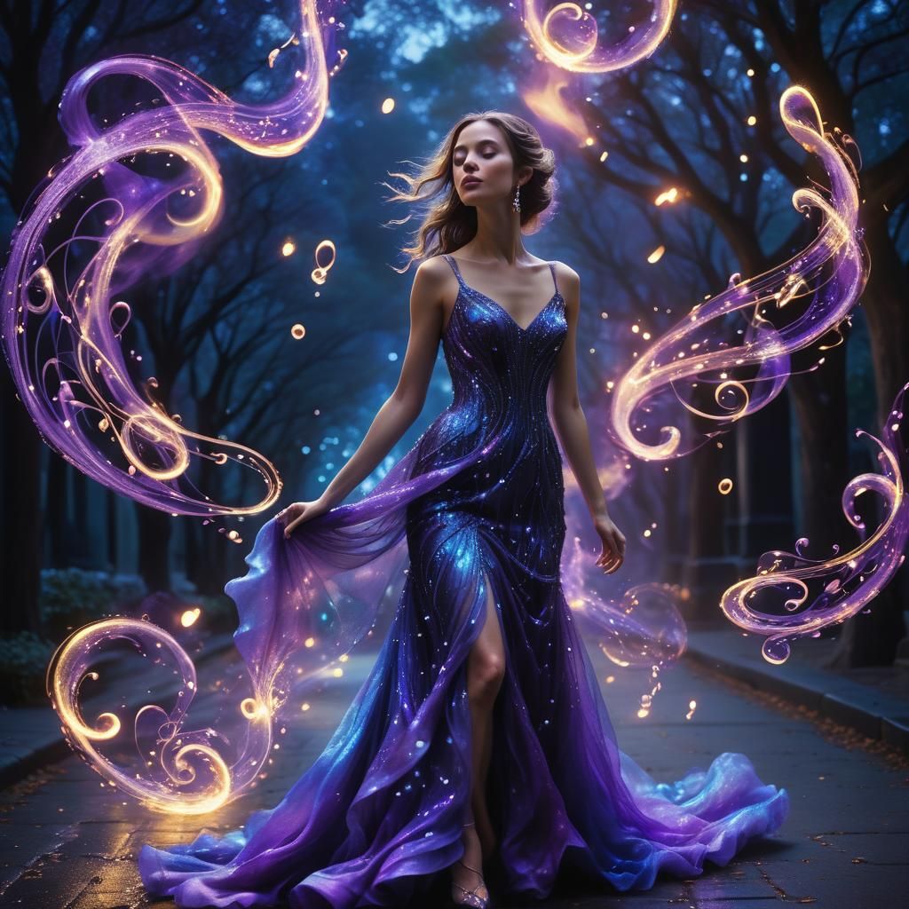 Woman in Flames and Music: Futuristic Digital Art