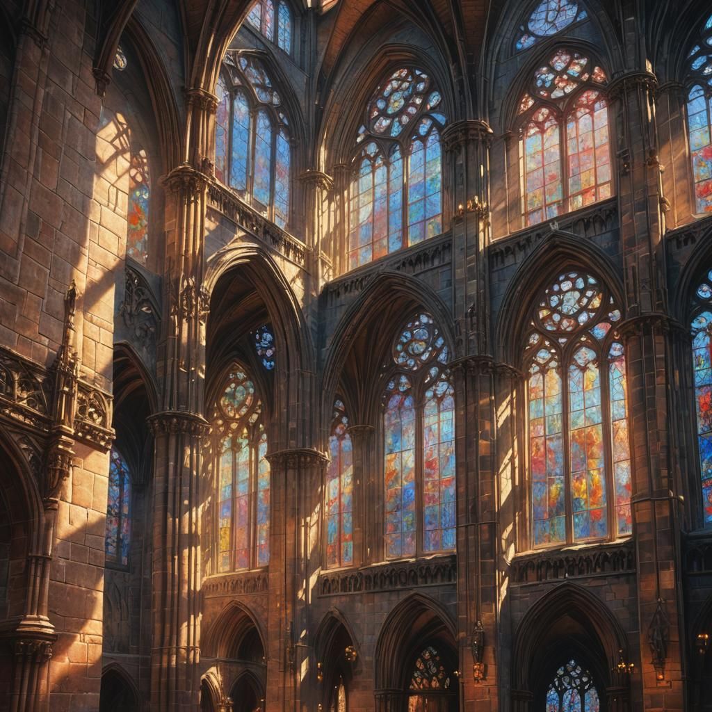 Strasbourg Cathedral Interior: Gothic Digital Painting