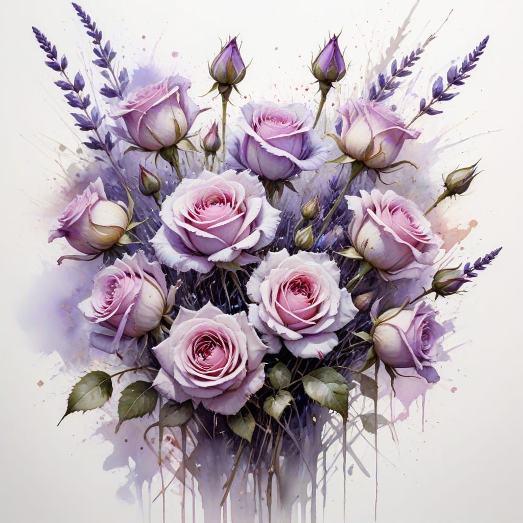 Vibrant Lavender Roses in Watercolour Style