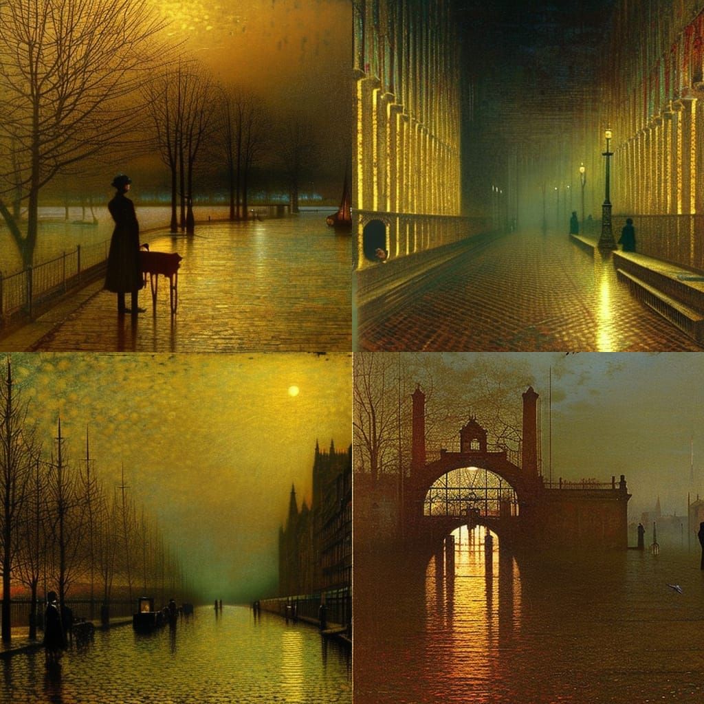 Victorian City Street at Night, Nocturne Style