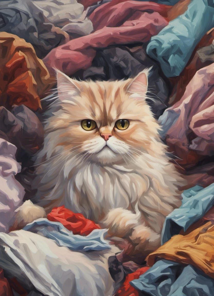 Cat in pile of clothes