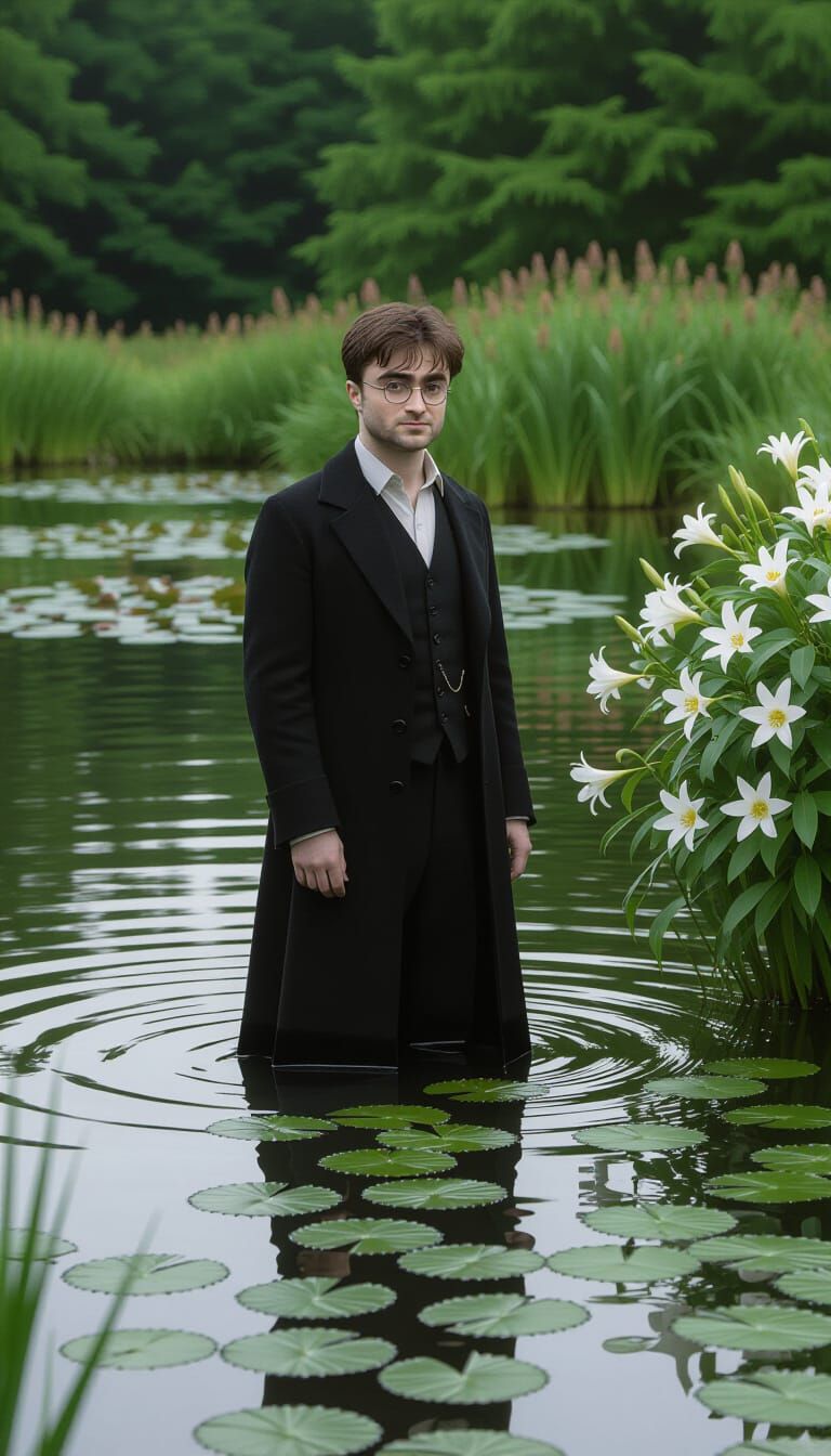 Daniel Radcliffe by Pond in Detailed Matte Painting Style