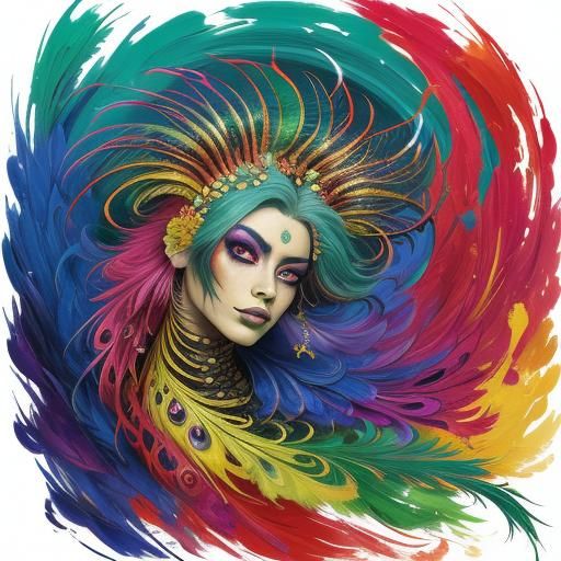 Dragon-Peacock Woman in Abstract Expressionism Style