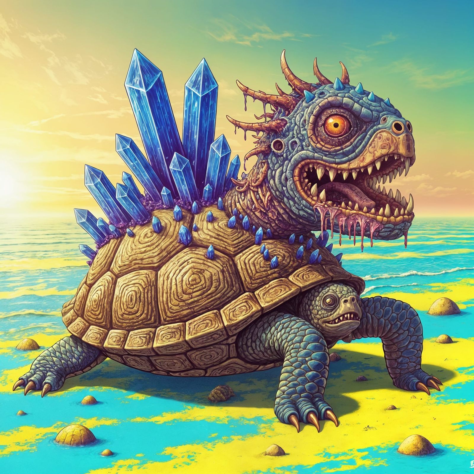 Bizarre Monster Emerging From Crystal Turtle Shell