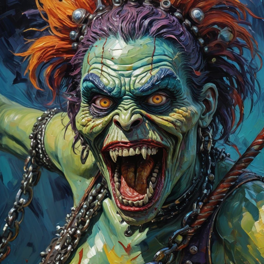 Vibrant Neo-Expressionist Portrait of a Zombie Monkey Clown