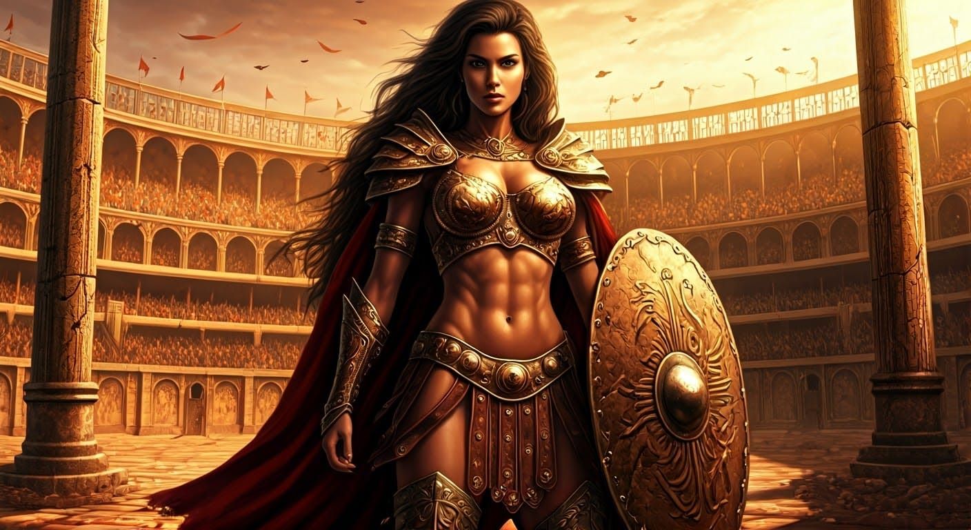 Sensual Bronze Warrior in Ancient Arena