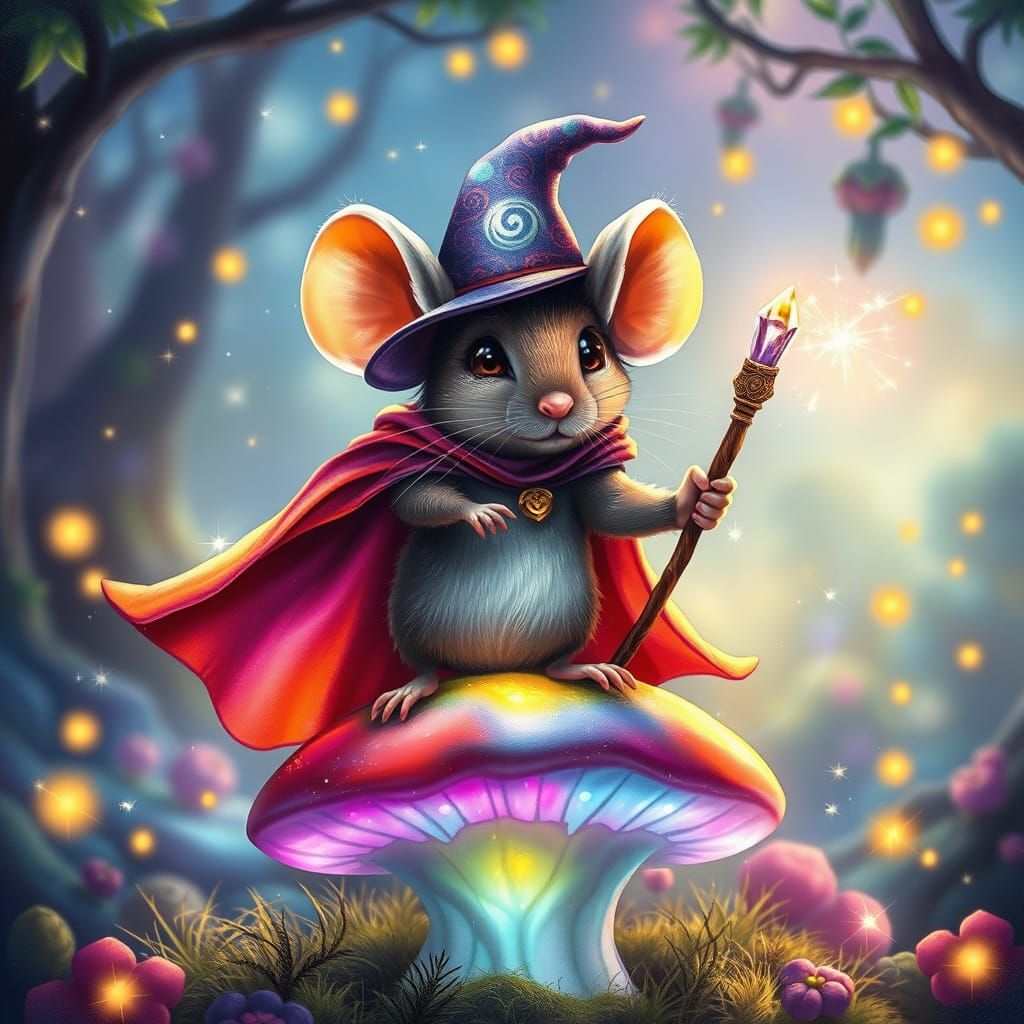 Enchanted Mouse Hero Embodies Whimsical Magic in Vibrant For...