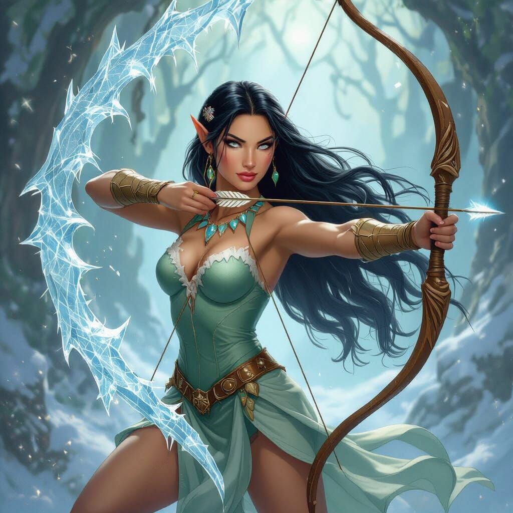 Enchanting Elf Pocahontas with Icy Bow and Arrows