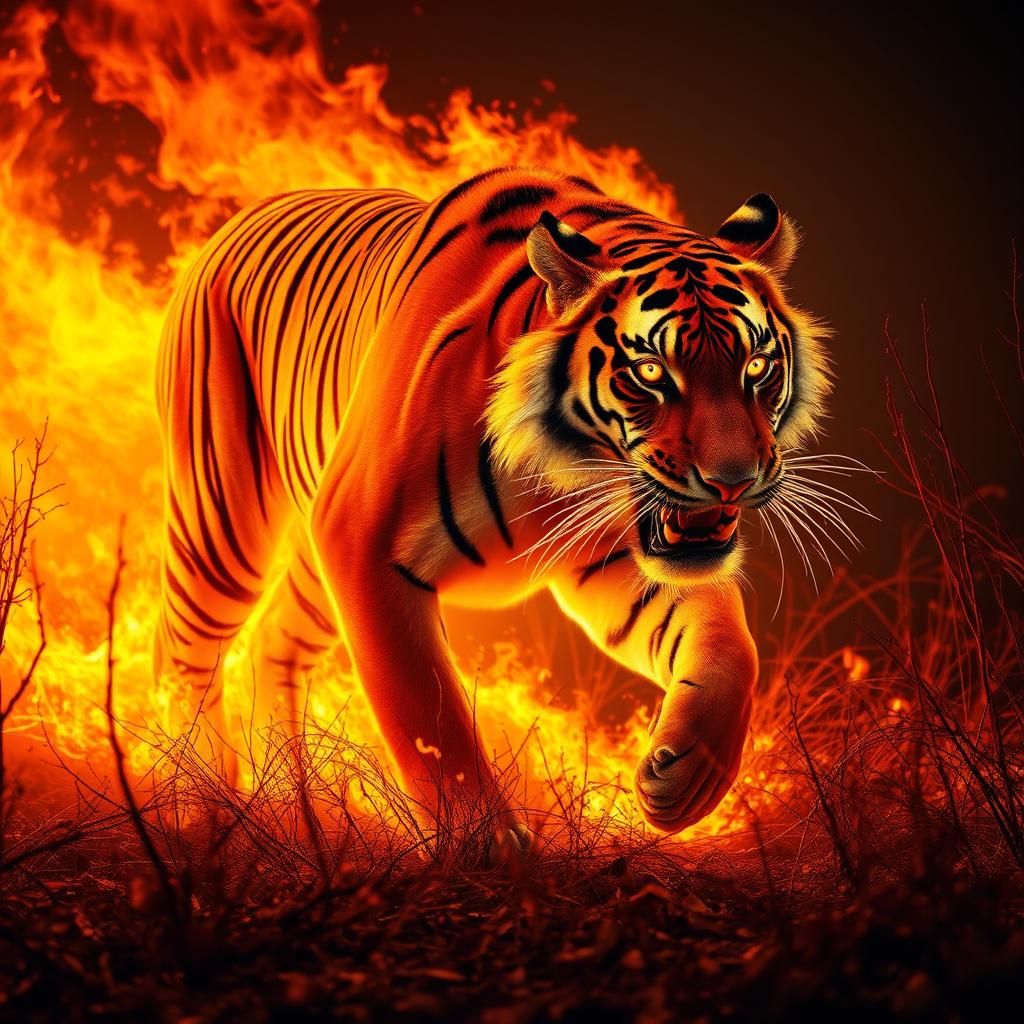 Fiery Tiger in Gothic Fantasy Style