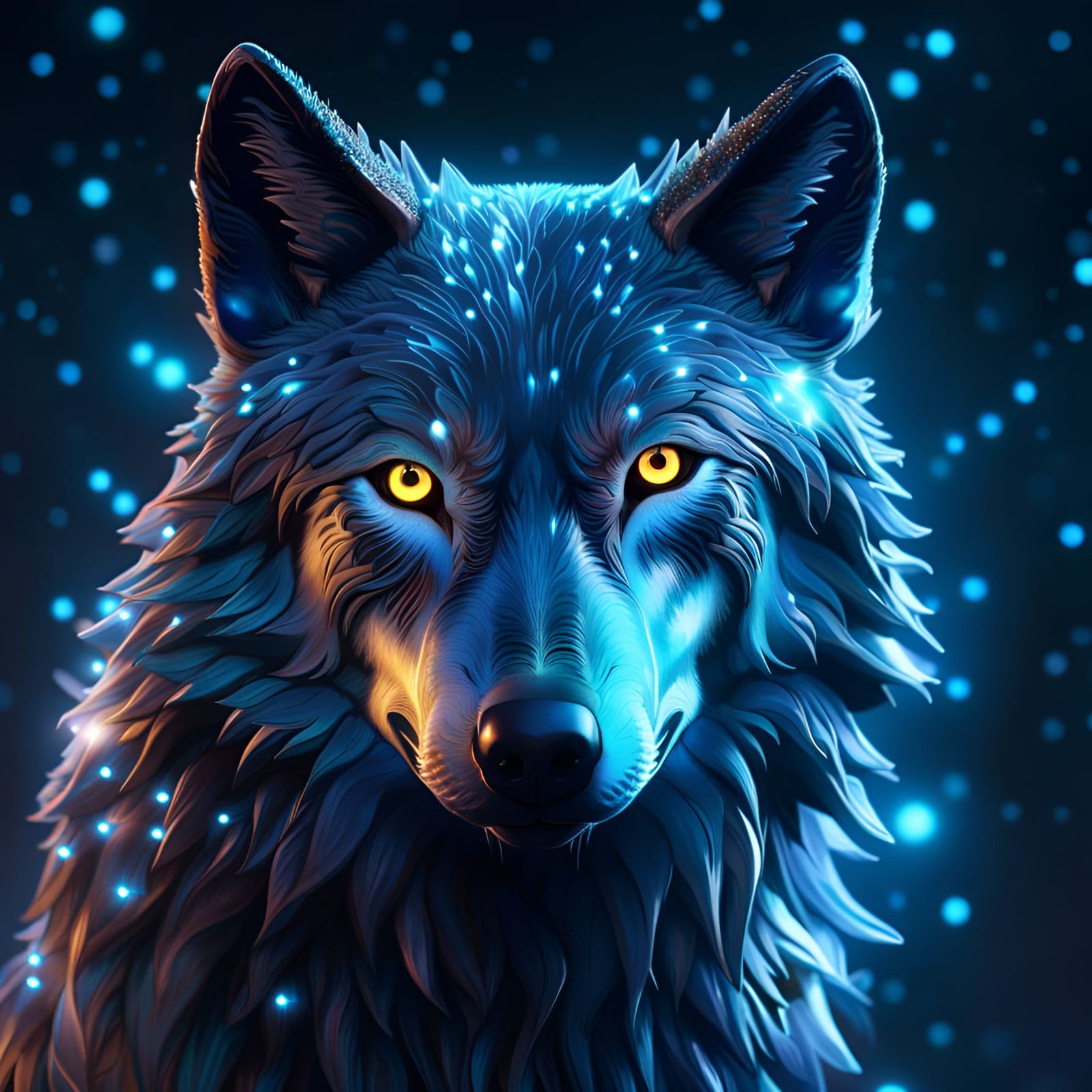 Bioluminescent Wolf with Prismatic Eyes, Hyperrealistic Spar...