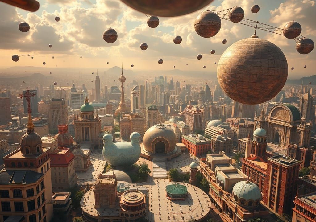 Organized Chaos Cityscape in Retro-Futuristic Style