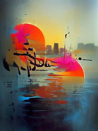 Nile River Sunset in Abstract Arabic Style